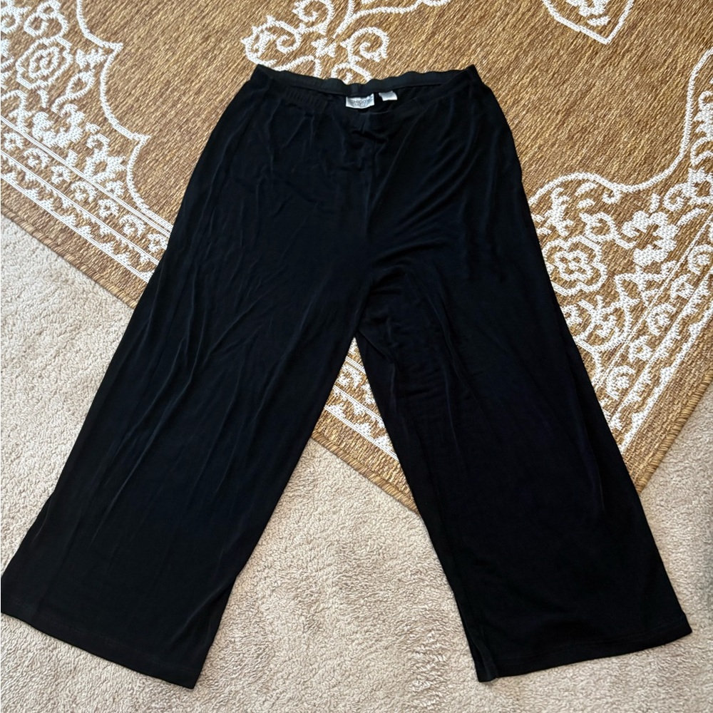 Chicos Black Wide-Leg Crop Palazzo Pants Size 2 (US 12) Relaxed Pull-On Stretch
